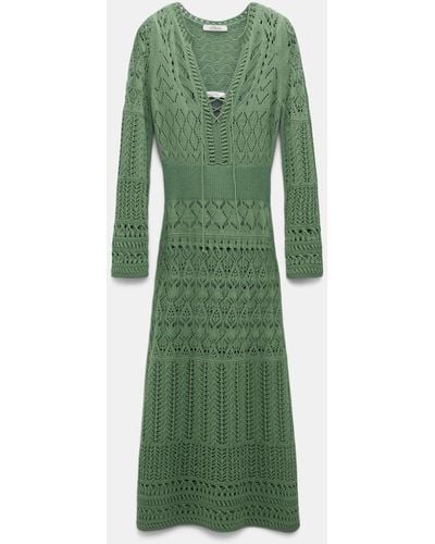 Dorothee Schumacher Open Knit Dress With Mixed Pointelle Patterning - Green