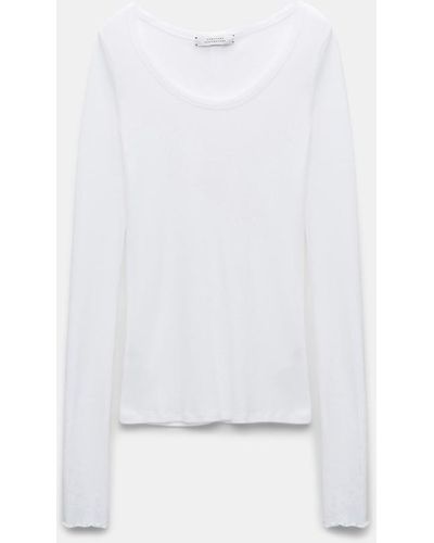 Dorothee Schumacher Ribbed Cotton Long Sleeve Top With A Deep Scoop Neckline - White