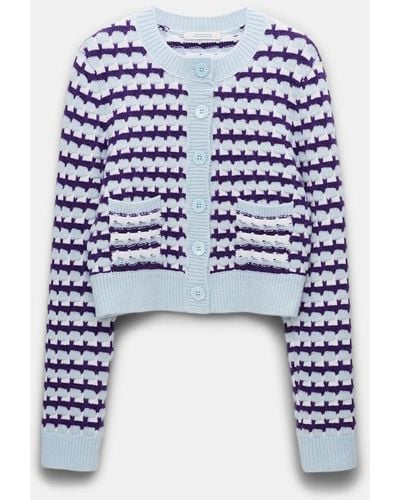 Dorothee Schumacher Jacquard Knit Cardigan With Solid Trim - Blue