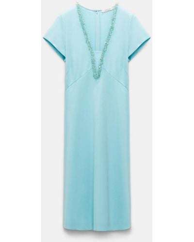 Dorothee Schumacher Punto Milano Hourglass Dress With Embellished V-neckline - Blue