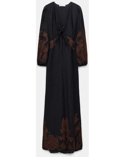 Dorothee Schumacher Linen Midi Dress With Contrast Broderie Anglaise - Black