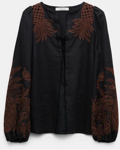 Dorothee Schumacher Linen Blouse With Contrast Broderie Anglaise - Black