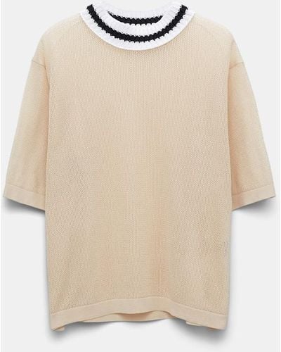 Dorothee Schumacher Sheer Knit Cotton Mesh Top With Contrast Trim - Natural