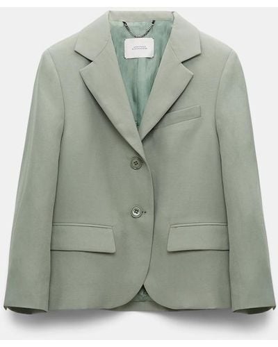 Dorothee Schumacher Linen Blend Cropped Blazer With Cropped Sleeves - Green