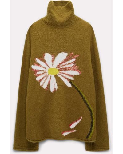 Dorothee Schumacher Turtleneck Pullover With Intarsia Knit Flower - Green