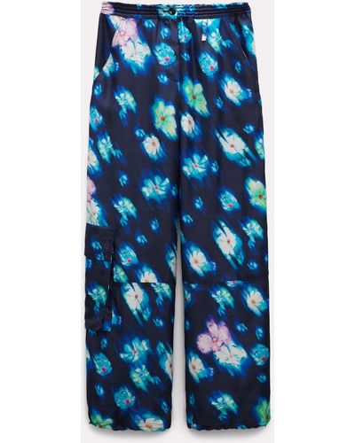 Dorothee Schumacher Silk Twill Floral Neon Print Cargo Pants - Blue