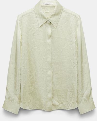 Dorothee Schumacher Oversized Shirt In Crinkle Satin With Patch Pockets - Green