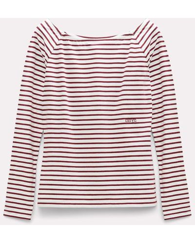 Dorothee Schumacher Embroidered Striped Top With A Bateau Neckline