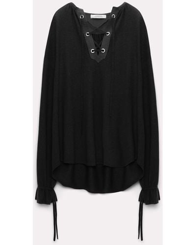 Dorothee Schumacher Laced Pullover With Details In Silk-crêpe De Chine - Black