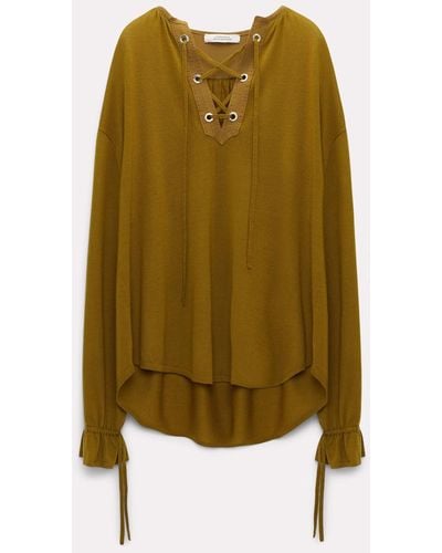 Dorothee Schumacher Laced Pullover With Details In Silk-crêpe De Chine - Green