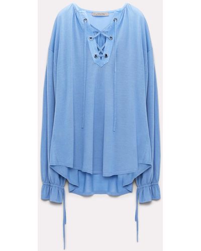 Dorothee Schumacher Laced Pullover With Details In Silk-crêpe De Chine - Blue