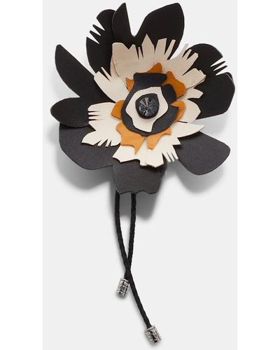Dorothee Schumacher Woven Leather Brooch With Leather Flower - Black
