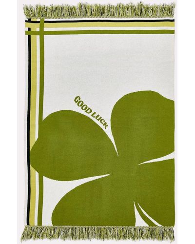 Dorothee Schumacher Wool Blanket With Good Luck Clover Motif - Green