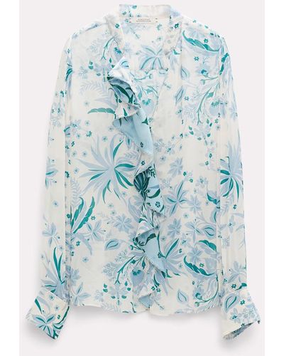 Dorothee Schumacher Printed Viscose Patch Blouse With Flounces - Blue