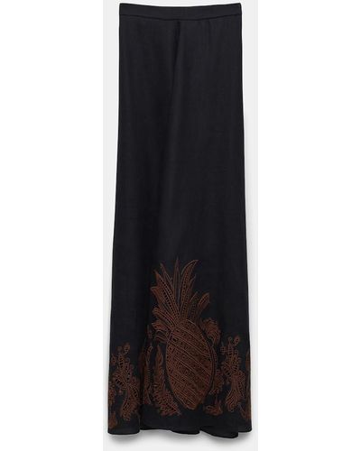 Dorothee Schumacher Linen Midi Skirt With Contrast Broderie Anglaise - Black