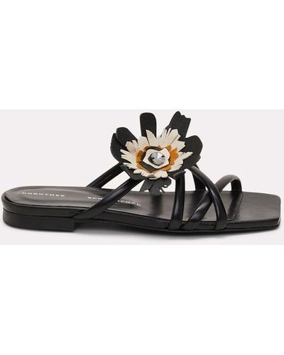 Dorothee Schumacher Square Toe Flat Sandals With Removable Leather Flower - Black