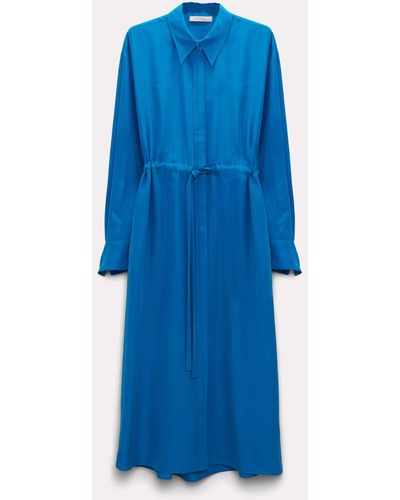 Dorothee Schumacher Washed Silk Colorblock Shirtdress - Blue