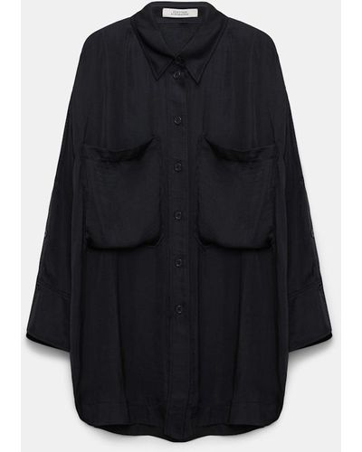 Dorothee Schumacher Oversized Shirt In Crinkle Satin With Patch Pockets - Black