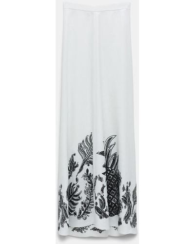 Dorothee Schumacher Linen Midi Skirt With Contrast Broderie Anglaise - White
