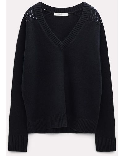 Dorothee Schumacher Sweater With Sequin Embroidery On The Shoulders - Blue
