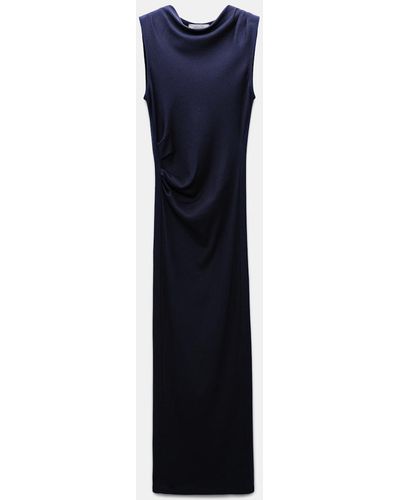 Dorothee Schumacher Fine Rib Cotton Draped Midi Dress - Blue