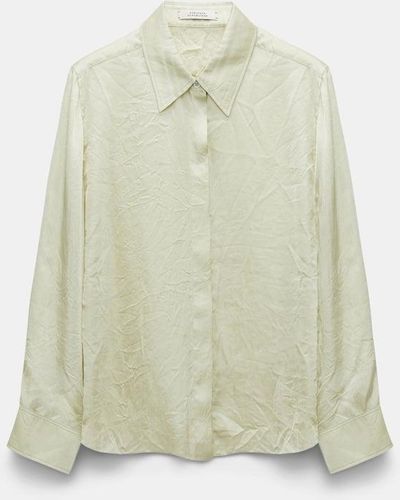 Dorothee Schumacher Oversized Shirt In Crinkle Satin With Patch Pockets - Green