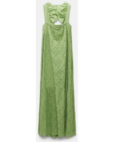 Dorothee Schumacher Square Neck Dress In Cotton Broderie Anglaise - Green