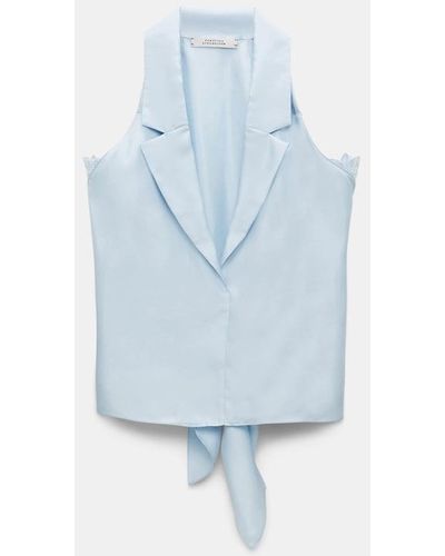 Dorothee Schumacher Silk Twill Vest-style Top With Lace Details - Blue