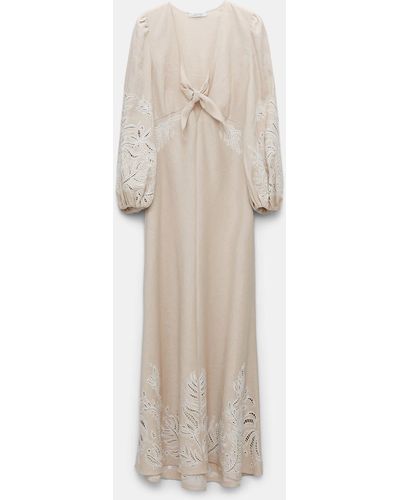 Dorothee Schumacher Linen Midi Dress With Contrast Broderie Anglaise - Natural
