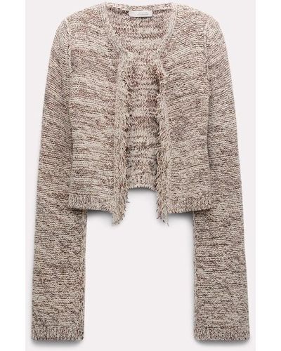 Dorothee Schumacher Metallic Cotton-mix Cropped Cardigan With Fringe - Natural