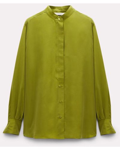 Dorothee Schumacher Washed Silk Shirt With Stand Collar - Green