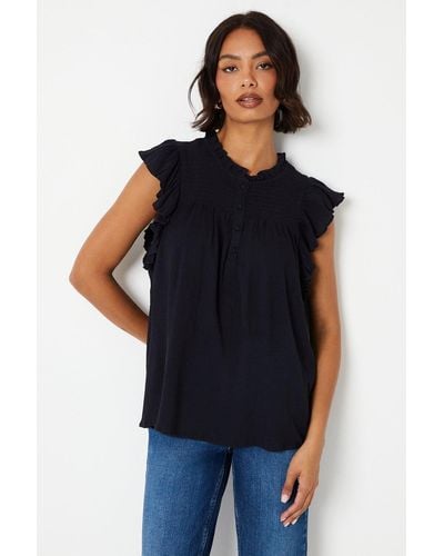 Dorothy Perkins Crinkle Button Front Shell Blouse - Blue