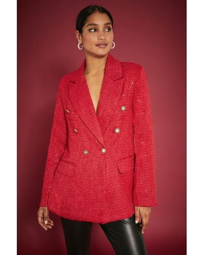 Dorothy Perkins Premium Sequin Boucle Blazer - Red
