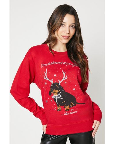 Dorothy Perkins Dachshund Through The Snow Christmas Sweatshirt - Red
