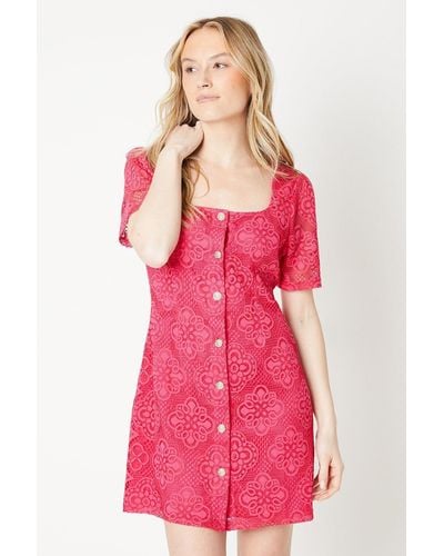 Dorothy Perkins Lace Button Through Mini Dress - Pink