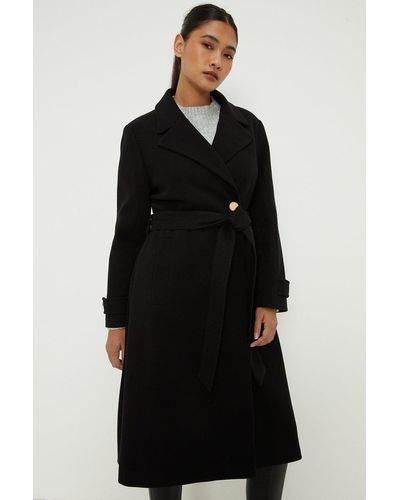 Dorothy Perkins Petite Longline Belted Coat - Black