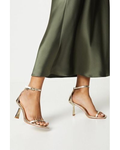 Dorothy Perkins Shantal Metallic Square Toe Barely-there Strappy High Heeled Sandals - Green