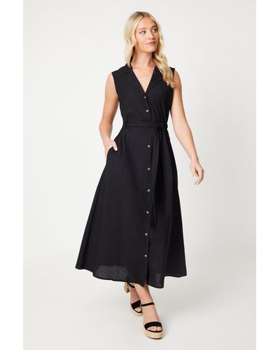 Dorothy Perkins Sleeveless Belted Midi Shirt Dress - Black