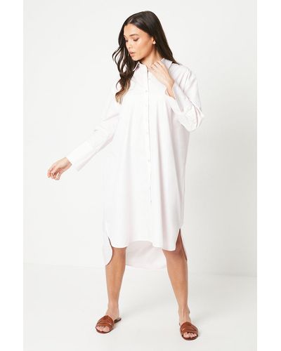 Dorothy Perkins Petite Poplin Oversized Shirt Dress - White