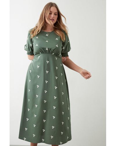 Dorothy Perkins Curve Sage Floral Empire Midi Dress - Green