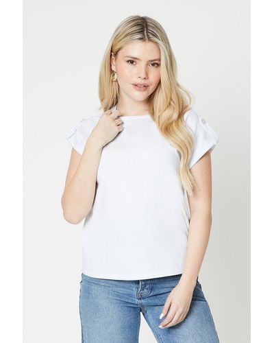 Dorothy Perkins Button Shoulder Detail T-shirt - White