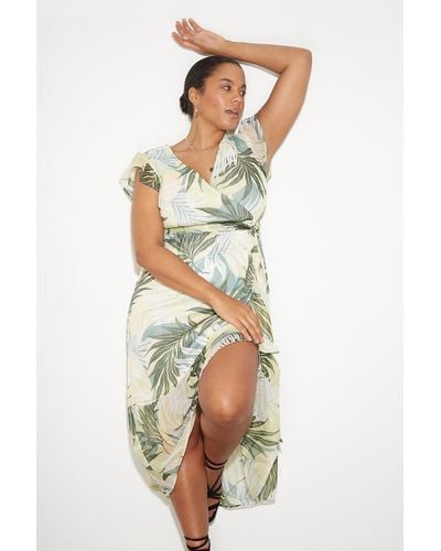 Dorothy Perkins Curve Tropical Ruffle Hem Midi Dress - Green