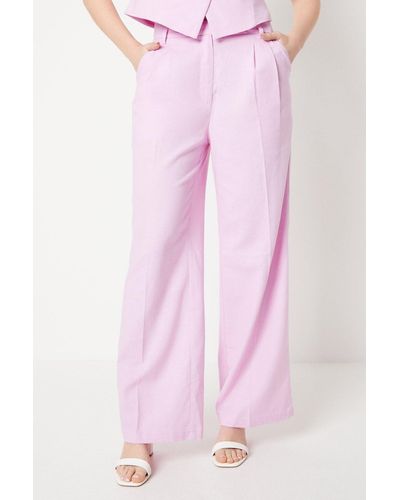 Dorothy Perkins Linen Look Wide Leg Trousers - Pink
