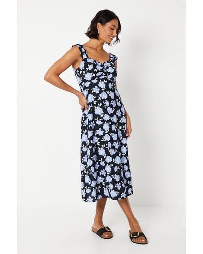 Dorothy Perkins Blue Ruched Front Sleeveless Midi Dress