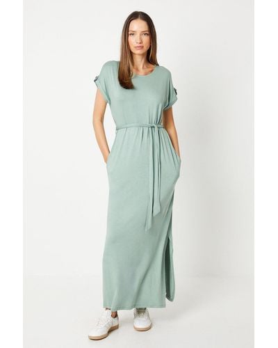 Dorothy Perkins Short Sleeve Belted Maxi Dress - Green