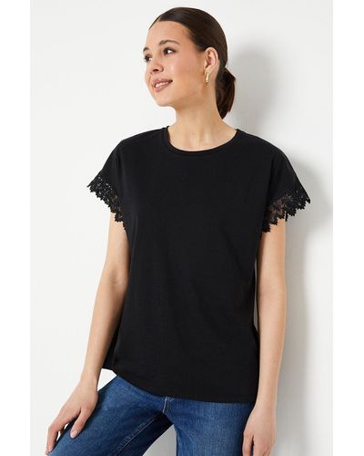 Dorothy Perkins Lace Trim Detail T-shirt - Black