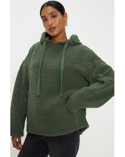 Dorothy Perkins Oversized Borg Hoodie With Drawcord And Pockets - Green