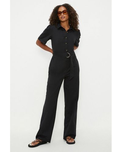 Dorothy Perkins Tall Belted Button Down Jumpsuit - Black