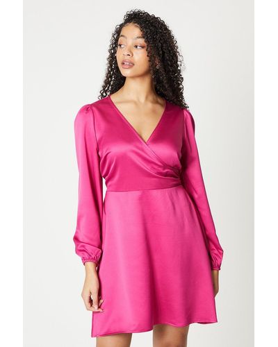 Dorothy Perkins Satin Wrap Mini Dress - Pink