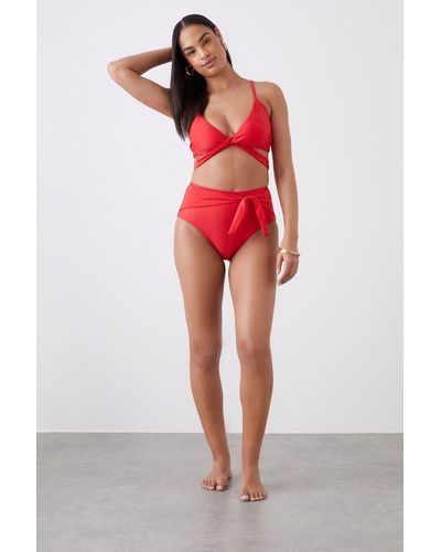 Dorothy Perkins High Waist Tie Side Bikini Full Coverage Bikini Bottoms - Red